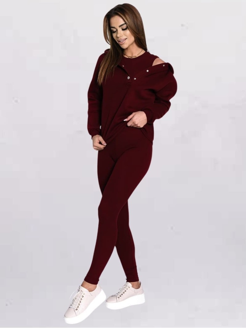 Set trei piese pentru femei din bumbac burgundy FI763